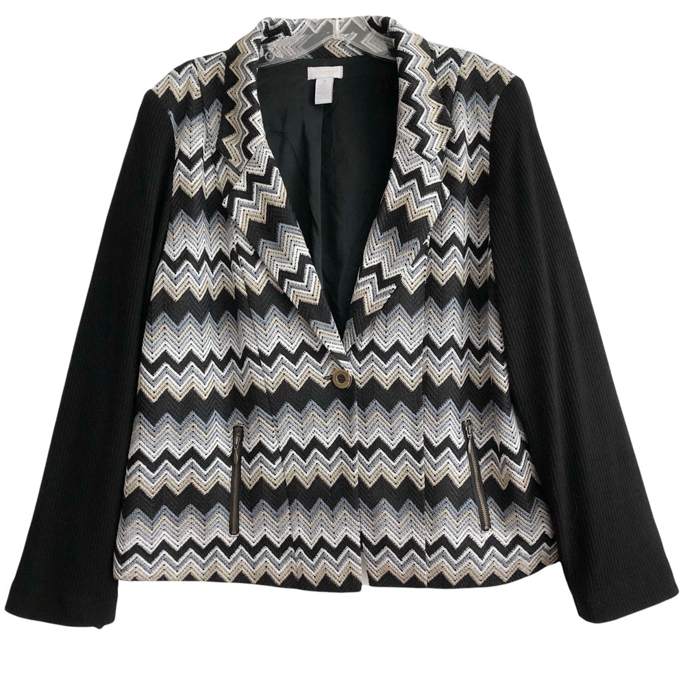 Modern Pop Art Black Gray White Zig Zag Chevron Woven Jacket 12